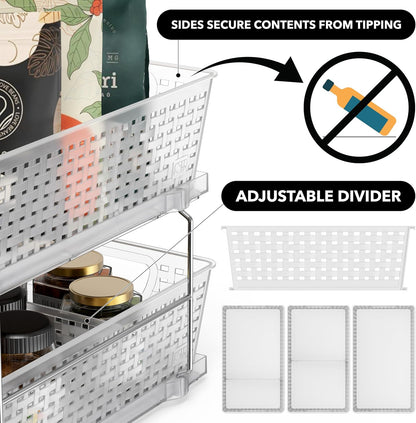 Simple Houseware 2 Tier Bathroom Organizer Tray Pull-Out Sliding Drawer/Under-Sink Storage, Clear