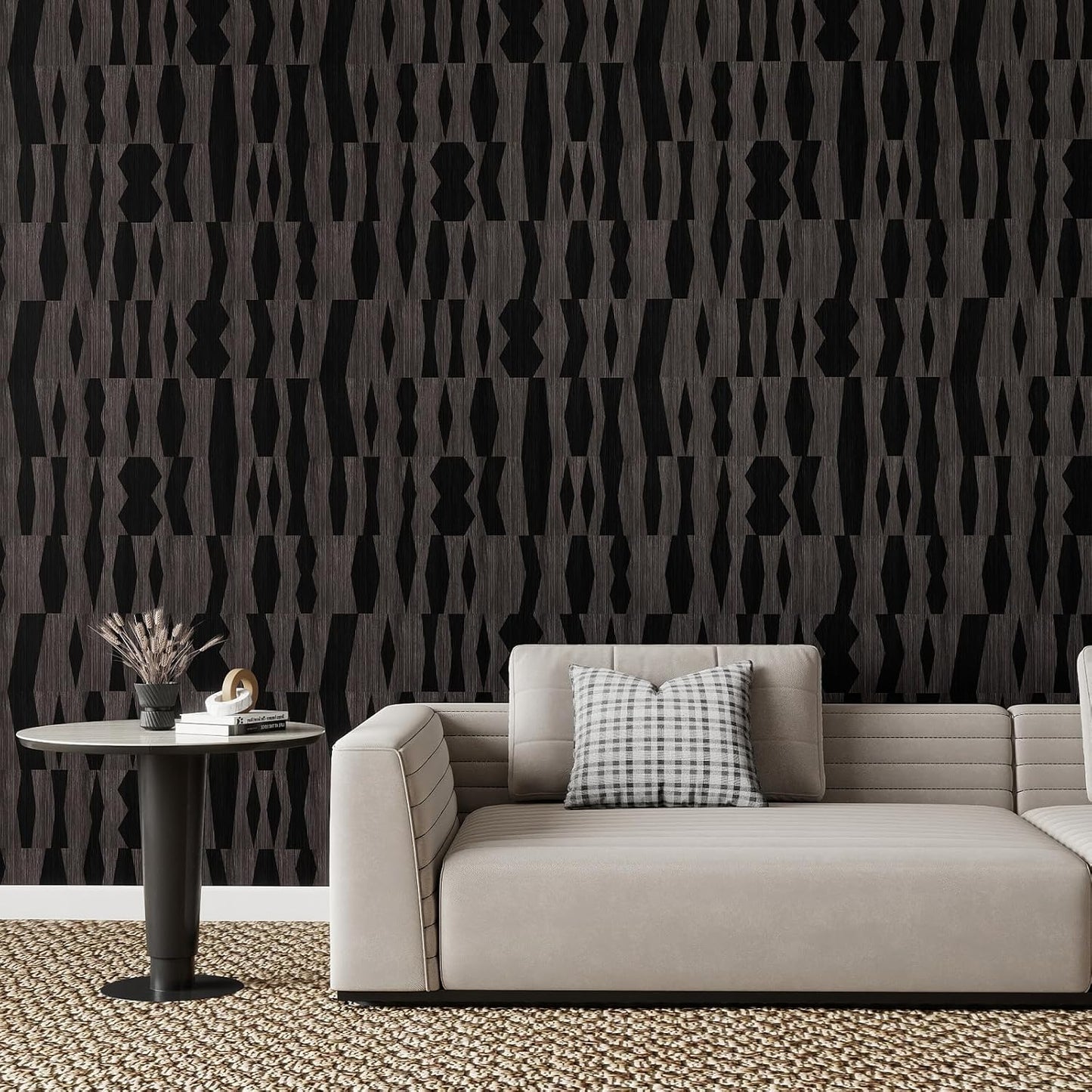 Modern Peel and Stick Wallpaper 17.3" x 78.7" Self Adhesive Wallpaper Textured Neutral Stripe Contact Paper Removable Vinyl Wall Paper for Living Room Bedroom Accent Wall Modern Minimalist Wall Decor