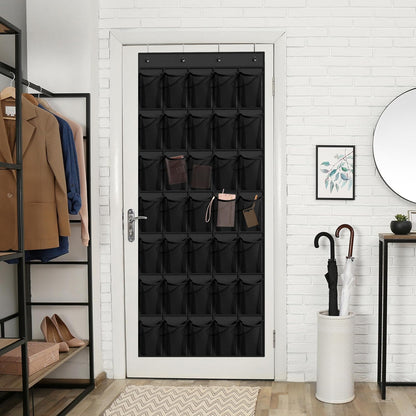 WVM Over the Door Shoe Organizer with 35 Breathable Mesh Pockets, Hanging Shoe Organizer for Door with 4 Metal Hooks, Large Capacity Closet Storage for Shoes, Accessories, Grey