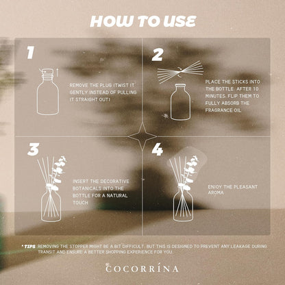 COCORRÍNA Wild Mint & Eucalyptus Reed Diffuser – 6.76 oz Essential Oil with 8 Reeds & Real Eucalyptus Sticks, Home Fragrance for Bedroom or Bathroom Décor