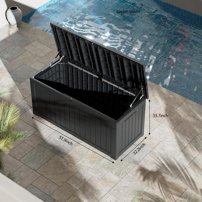 Outdoor Storage Box 325GAL Waterproof Resin Deck Box,Pool Accessories Supplies，UV-Resistant Lockable Package Delivery Bin for Garden Tools,Large Patio Outside Cushions,Chest,Furniture,Black