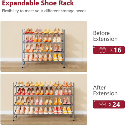 Tajsoon Expandable Shoe Rack for Closet 3 Tier, 28“-41“Adjustable & Stackable Shoe Shelf Storage, Metal Shoe Rack Organizer for Front Door Entrance, Closet, Garage, Entryway, Black