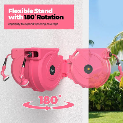 Retractable Garden Hose Reel 5/8 in x100 ft, Heavy Duty Wall Mounted Hose Reel with 10- Function Sprayer Nozzle, Any Length Lock/Automatic Slow Return System,180° Swivel Bracket
