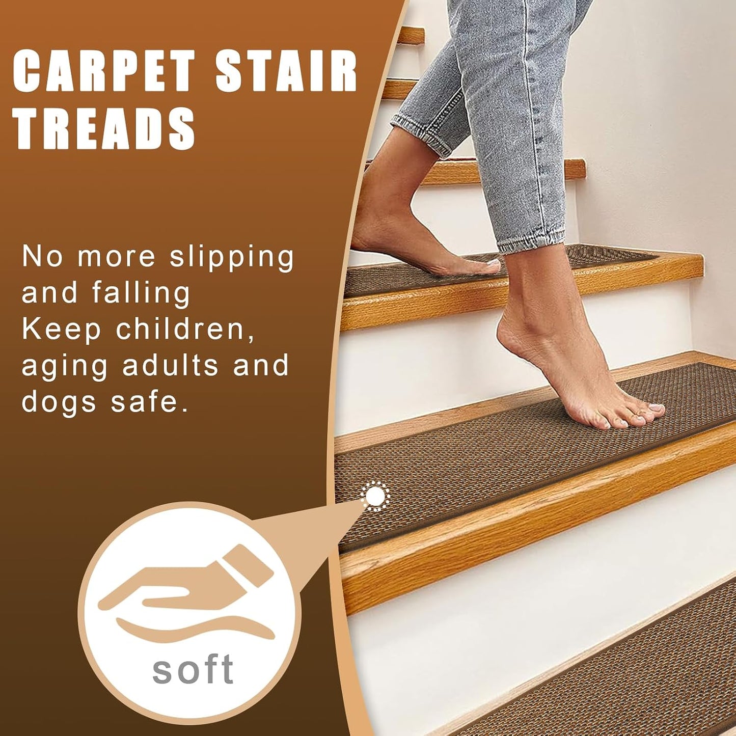 15Pcs Stair Treads for Wooden Steps With Self Adhesive, 8"x30" Non Slip Stair Runners-Peel & Stick Indoor Stair Carpet Runner, Resistant Runner for Kids, Elders and Pets, Black