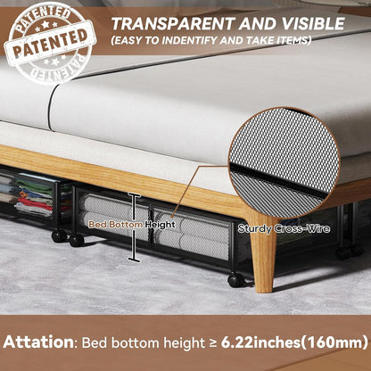 Under Bed Storage, Under the Bed Storage Containers with Wheels, Under Bed Shoe Storage Organizer Drawer for Bedroom Clothes Shoes Blankets -2Pack