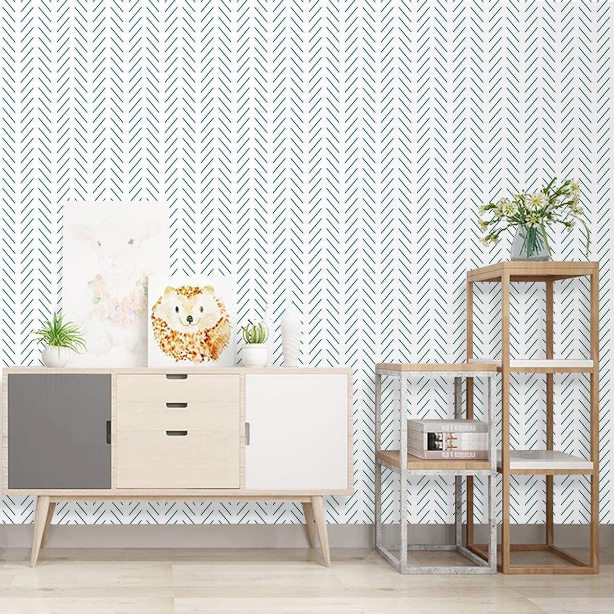 Erfoni Black and White Peel and Stick Wallpaper Modern Herringbone Contact Paper Bathroom 17.7inch x 118.1inch Geometric Removable Wallpaper Peel and Stick Self Adhesive Contact Paper for Accent Wall