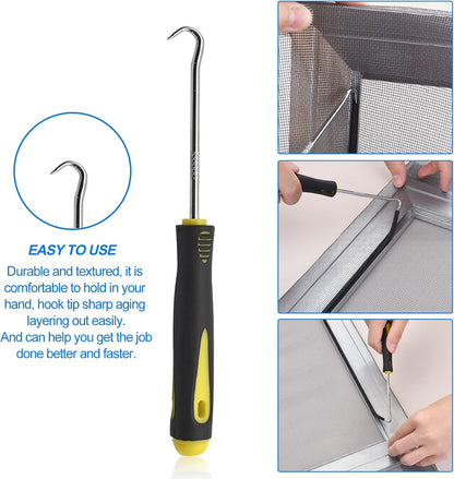 BAYTORY Upgrade Window Screen Repair Kit, Steel/Nylon Roller Tool with Bearing | Spline Removal Hook and 12Pcs Screen Clips Replacement for Installing Door Mesh Screens