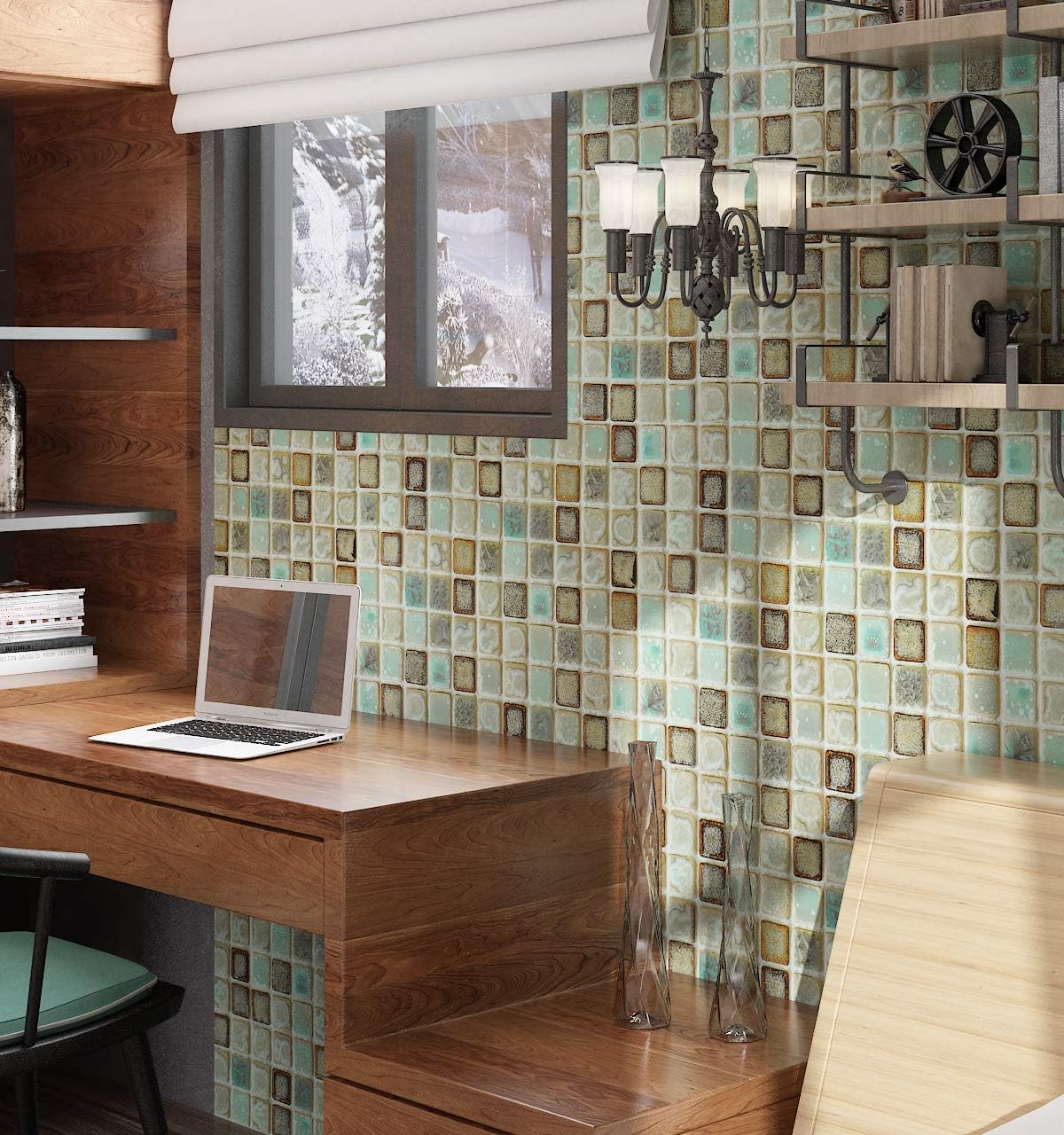 Livelynine Waterproof Wallpaper for Bathroom Shower Wall Decorative Contact Paper Self Adhesive for Furniture Stickers Kitchen Backsplash Tiles Peel and Stick Counter Removable Blue Mosaic 15.8"x78.8"