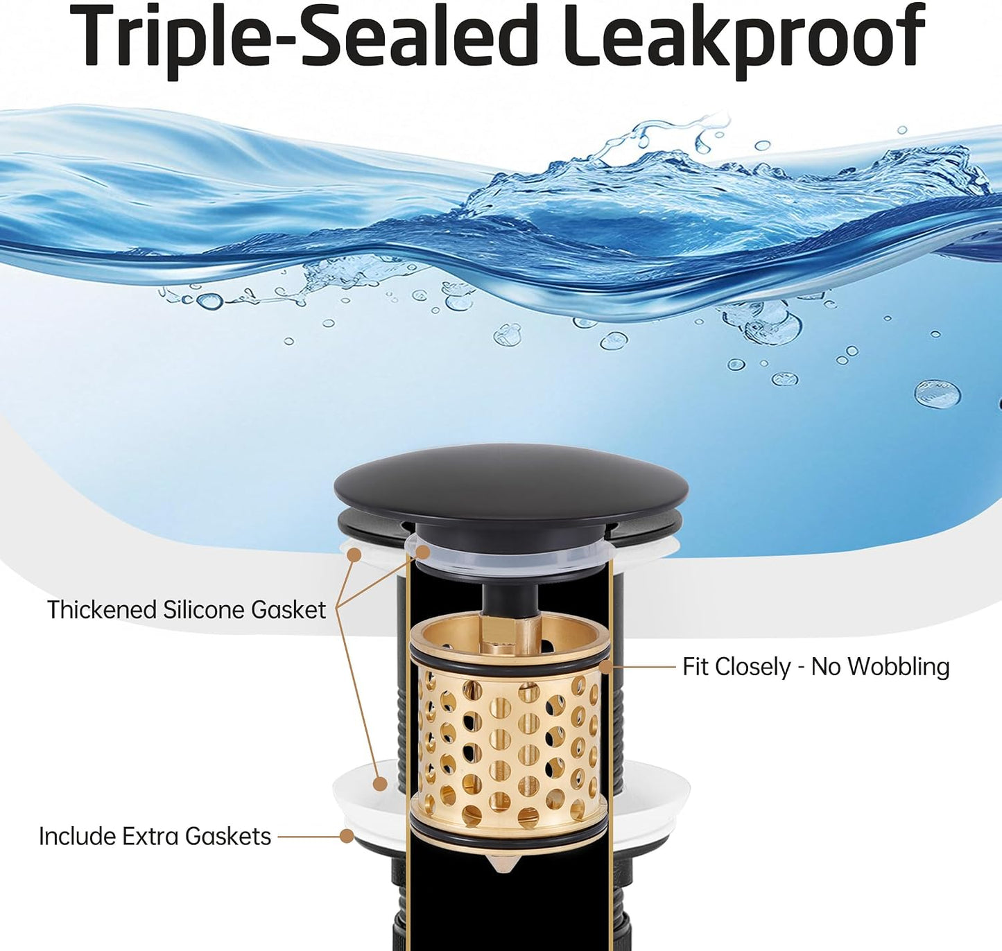 KES Bathroom Sink Drain with Overflow, All Metal Pop Up Drain for Bathroom Sink Stopper with Brass Strainer Basket Hair Catcher Anti Clog Rustproof 18/8 Stainless Steel Matte Black, S2018A-BK