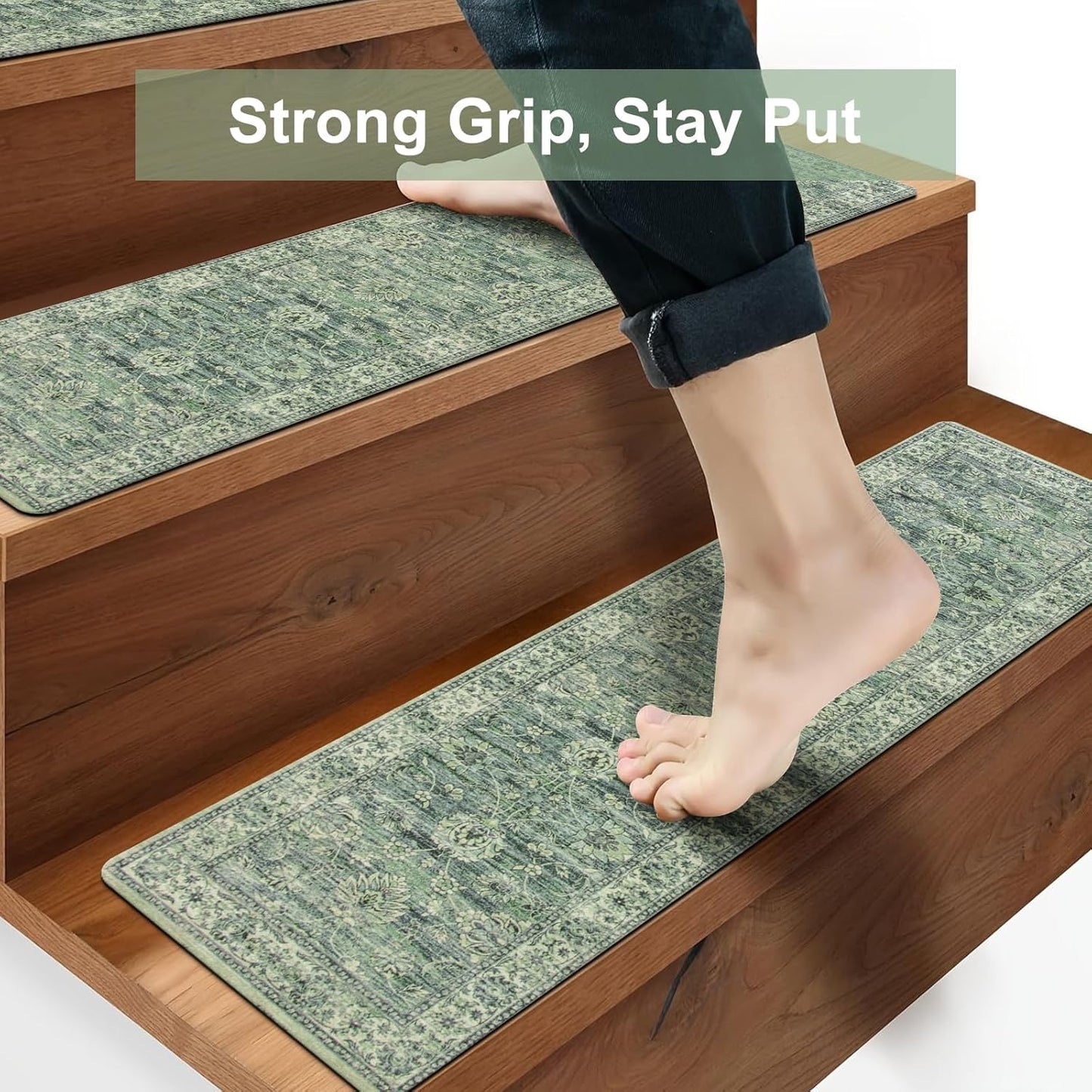 OJIA Extra Non-Slip Stair Treads for Wooden Steps 15PCS, 30"X8" Rubber Indoor Stair Runner Slip Resistant Stair Rugs Safety Mats for Dogs, Kids & Elders, Stairway Grip Step Treads, Gray