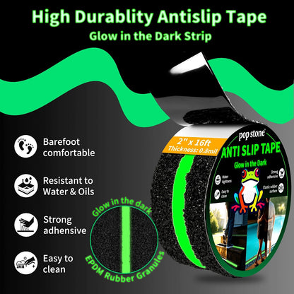 Waterproof Anti-Slip Traction Tape | 2" x16.5 FT | Heavy-Duty EPDM Rubber, Strong Grip & Barefoot Gentle | Indoor & Outdoor Solution: Poolside, Bath, Ramps, Stairs, Board Steps