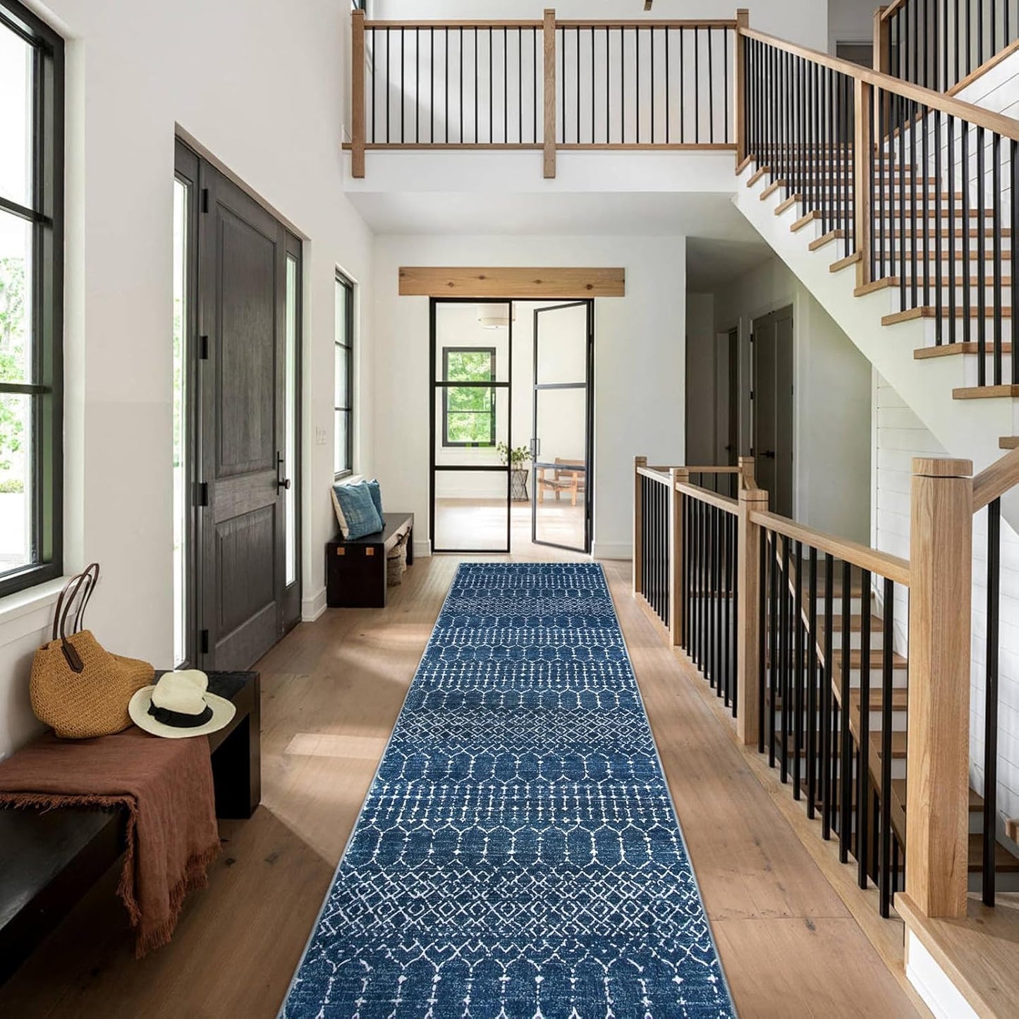 Lahome Moroccan Entry Rug 2x3, Non-Slip Washable Front Indoor Door Mat Rubber Backing Low-Profile Door Rugs, Small Geometric Print Distressed for Entryway Bathroom Kitchen, Black Hana
