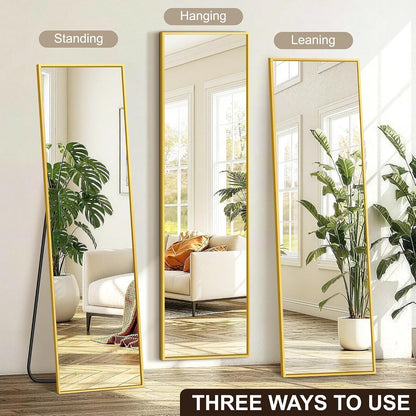 FICTOR Full Length Mirror with Stand, Floor Standing Mirror Full Body, HD Shatterproof Black Frame Wall Mirror for Bedroom, Living Room, Dressing Room & Entryway, 56"x15"