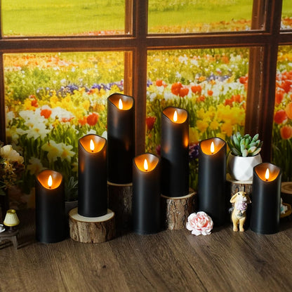 kakoya Flickering Flameless Candles Battery Operated with Remote and 2/4/6/8 H Timer Plexiglass Led Pillar Candles Pack of 9(D2.3 xH5.5 6.5" 7.5") with Realistic 3D Wick Candles for Home Decor(Ivory)