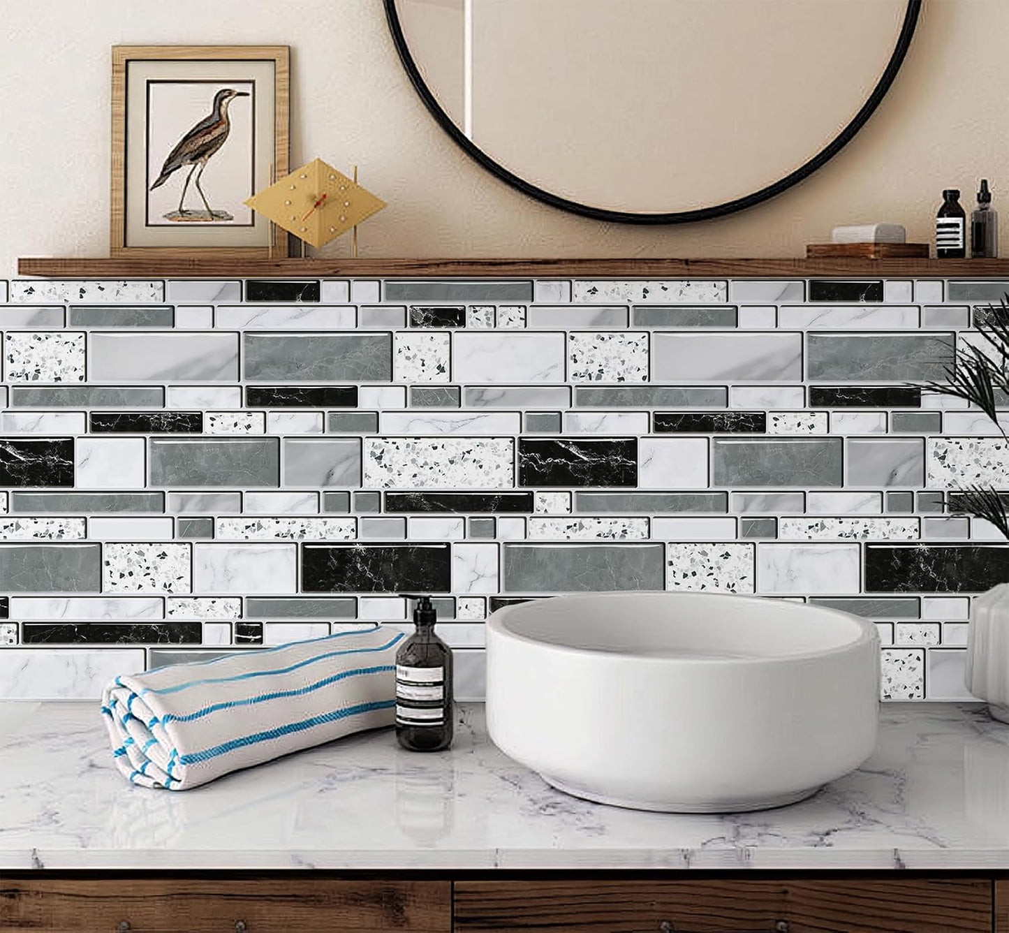 WENMER Peel and Stick Backsplash Wallpaper, Kitchen Backsplash Wallpaper, Kitchen Peel and Stick Wall Paper, Tile Contact Paper for Countertop, Bathroom 17.7"x 78.7"