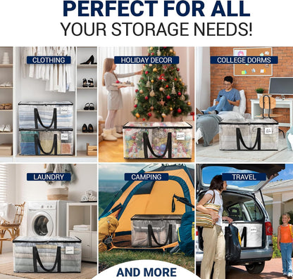 Reli. Moving Bags Heavy Duty (2 Pack) | Extra Large Totes for Storage & Packing | Small Space & Dorm Room Essentials | Packing Bags with Handles & Zippers | Alternative to Moving Boxes (Clear)