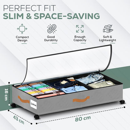 Under Bed Storage with Wheels, 2 Pack (36L Each)| Low Profile Storage Organizer with Clear Window, Double Zipper & 360° Locking Wheels – Rolling Metal Drawer for Clothes, Shoes, & More (Gray)