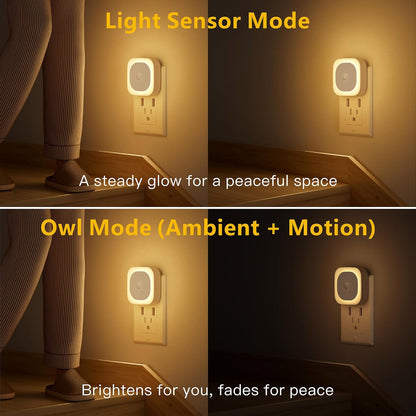 YUNLEX 2 Pack Plug in Red Sleep Night Light with Motion Sensor & Dusk to Dawn Sensor, Soft Glow, 0% Blue Light, Dimmable, Auto On/Off, LED Lights for Bedroom, Kids, Bathroom, Hallway, as Mother Gifts