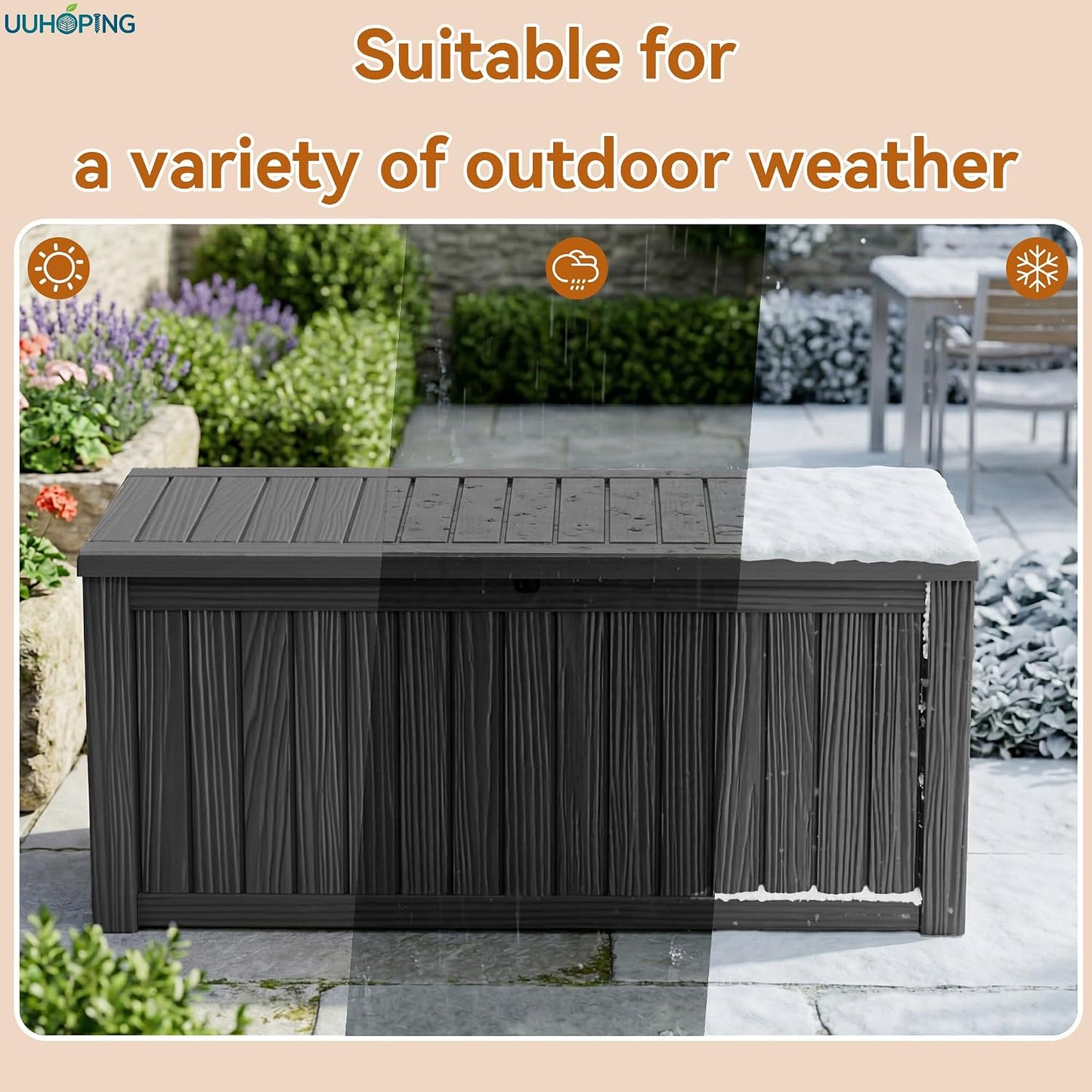 230 Gallon Large Outdoor Storage Box Waterproof, UV Resistant Resin Deck Box with Hydraulic Rod & Lockable Latch for Patio Furniture, Outside Storage Box for Garden Tools, Patio Cushions, Black