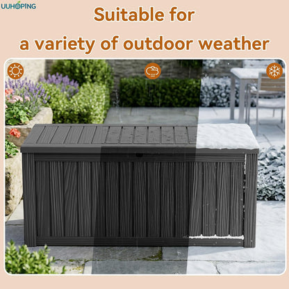 230 Gallon Large Outdoor Storage Box Waterproof, UV Resistant Resin Deck Box with Hydraulic Rod & Lockable Latch for Patio Furniture, Outside Storage Box for Garden Tools, Patio Cushions, Black