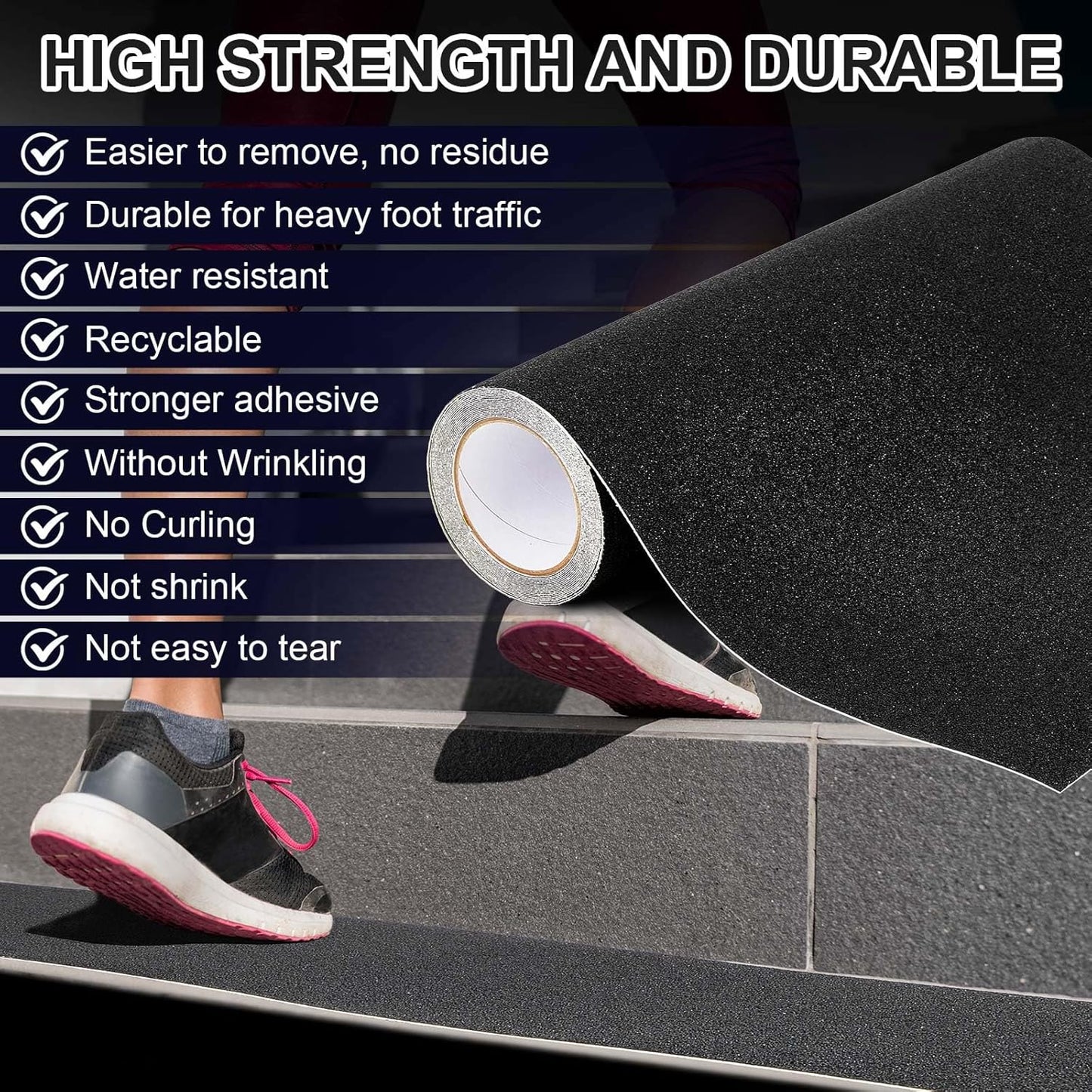Watersay 8 Inch x 20 ft Anti Slip Traction Tape Waterproof Clear Non Skid Tape Durable Grip and Friction Stair Non Slip Strips Abrasive Adhesive for Stairs Steps Ramp Outdoor Indoor