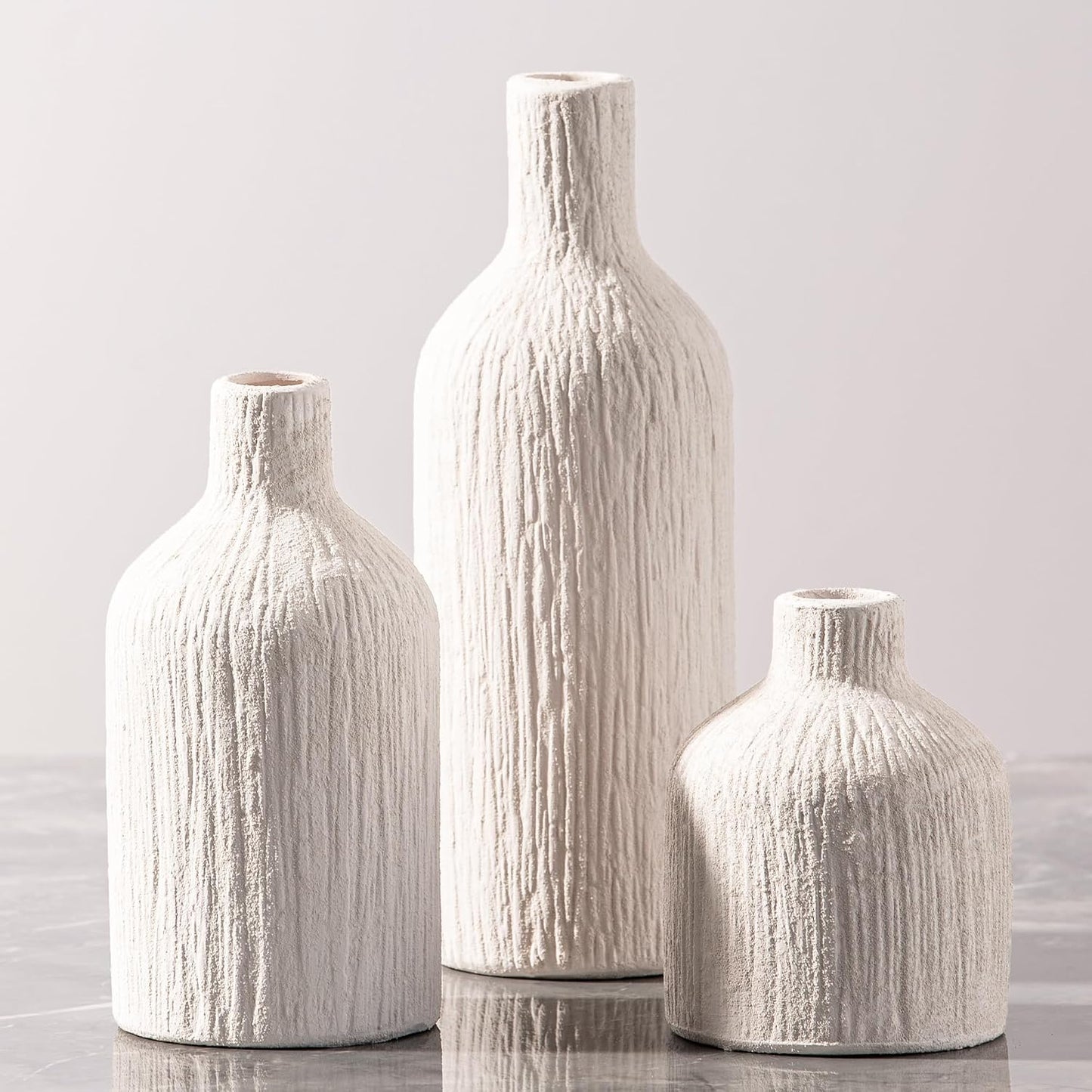 Ceramic Vase Home Table Decor - Flower Vase Set of 3 Living Room Kitchen Decorations Farmhouse Modern Rustic Vases Decorative Centerpiece for Shelf Bedroom Office Bathroom Dining Coffee Desk