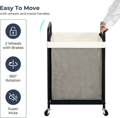STO STO Laundry Hamper 3 Section, 120L Rolling Laundry Sorter Cart with Removable and Washable Liner Bag, Clothes Hamper with Wheels and Metal Handle for Laundry Room and Bedroom