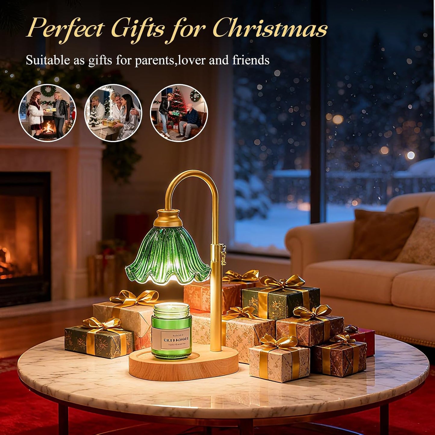 Candle Warmer Lamp with Adjustable Height - Flameless 4-Level Dimmable Wax Warmer, Timer Function & Stylish Design in Multiple Colors (Green)