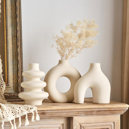 White Ceramic Vase Set of 3, Small Flower Vases for Pampas Grass, Modern Boho Vase for Decor, Round White Vases Centerpieces for Wedding Living Room Bedroom Coffee Table Dinner Table
