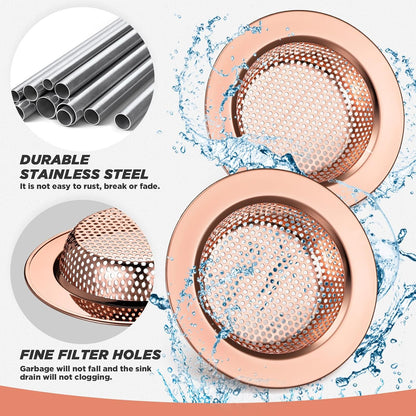 Retisee 2 Pcs Sink Strainer Stainless Steel Kitchen Sink Drain Strainer Basket Cover Mesh Hair Food Catcher, Large Wide Rim of 4.4 Diameter(Brushed Silver)
