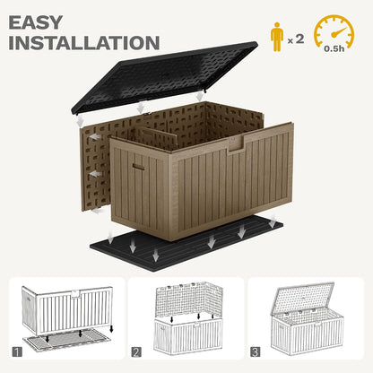 DWVO 100 Gallon Outdoor Storage Box, Large Deck Box Lockable Waterproof and UV Resistant Resin for Gardening Tools, Pool Supplies, Patio Cushions (Black)