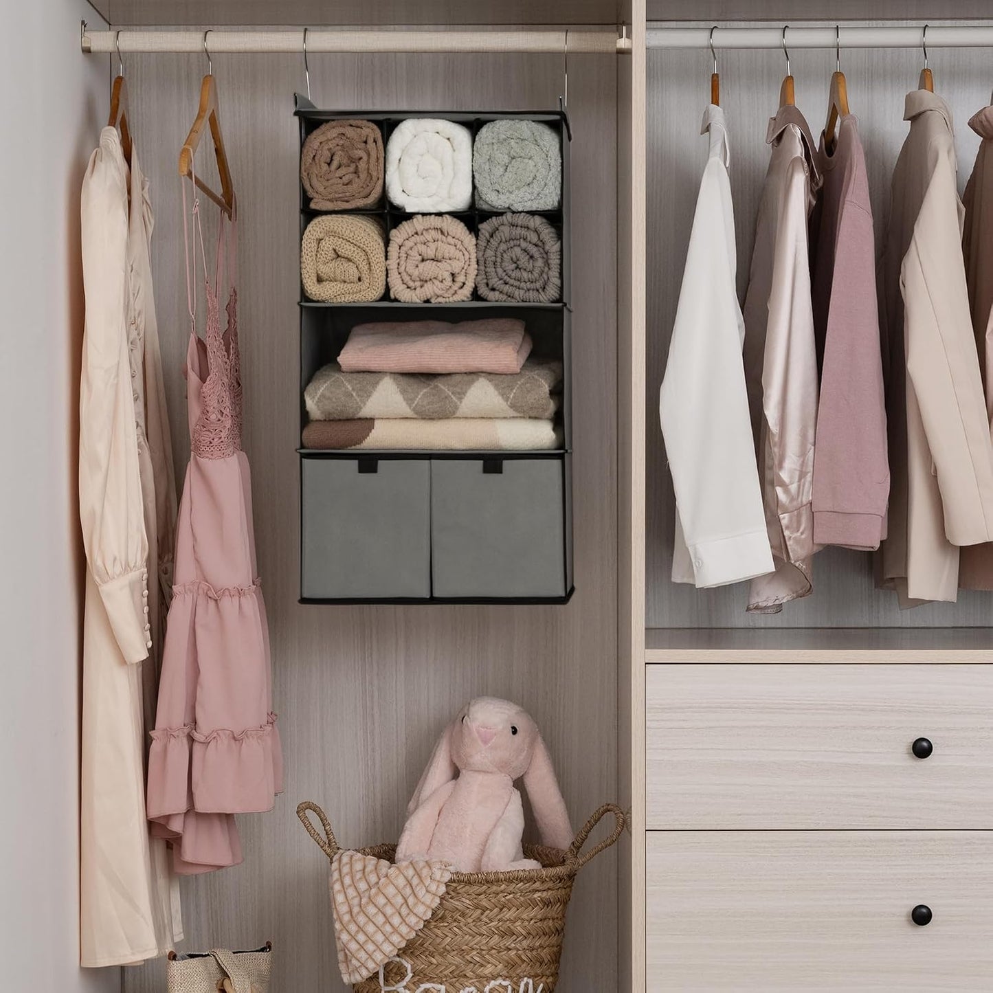 GRANNY SAYS 3-Shelf Hanging Closet Organizer and Storage, Collapsible Hanging Closet Shelves, Hanging Organizer for Closet & RV, Gray, 29 ½" H X 12" W X 12" D, 1-Pack