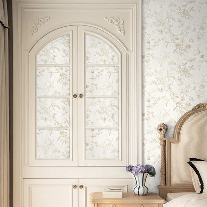 Ismoon Peel and Stick Wallpaper Floral Vintage Stick on Wall Paper Beige French Textured Contact Paper for Cabinet Removable Self Adhesive Wallpaper Vinyl Roll Shelf Deco, 17.3x78.7in