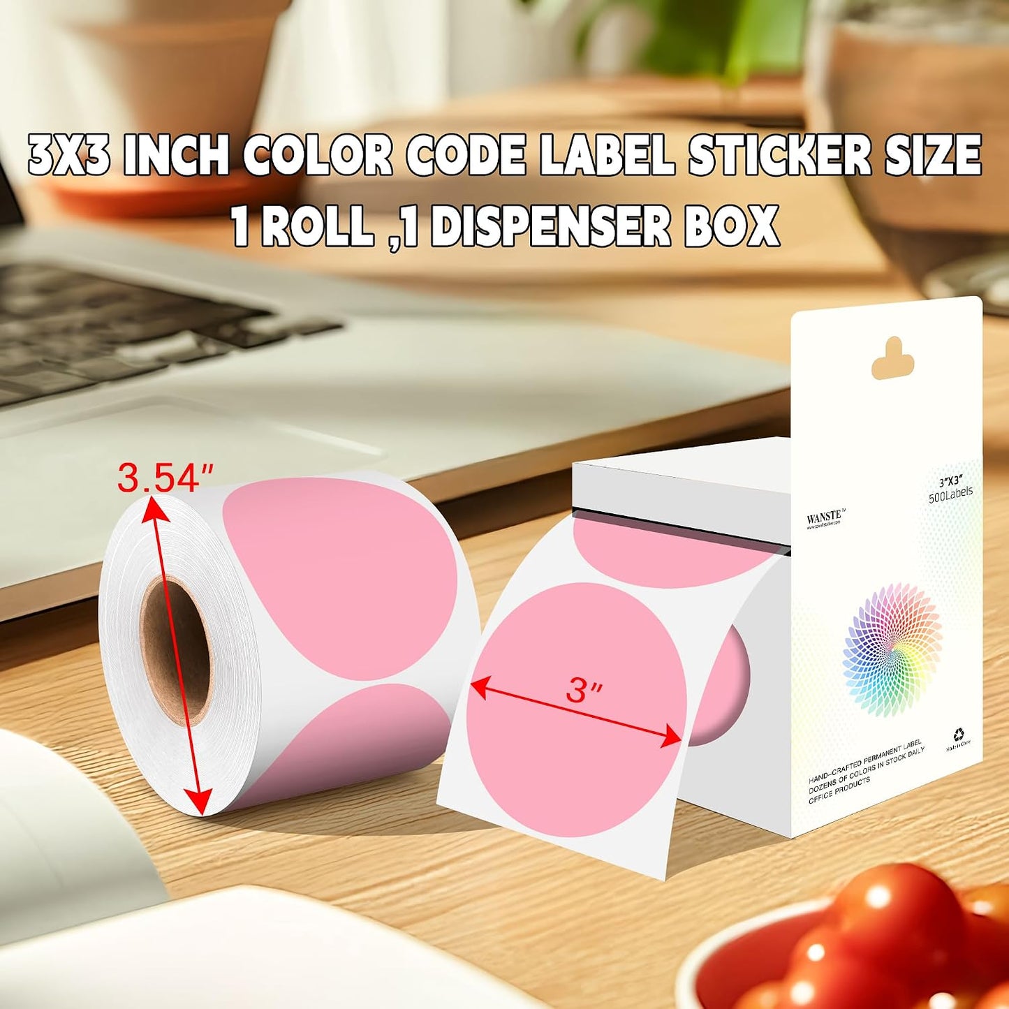 3 Inch White Color Code Dot Stickers,500 PCS Round Labels Stickers in Dispenser Box for Organization, Inventory,Classroom