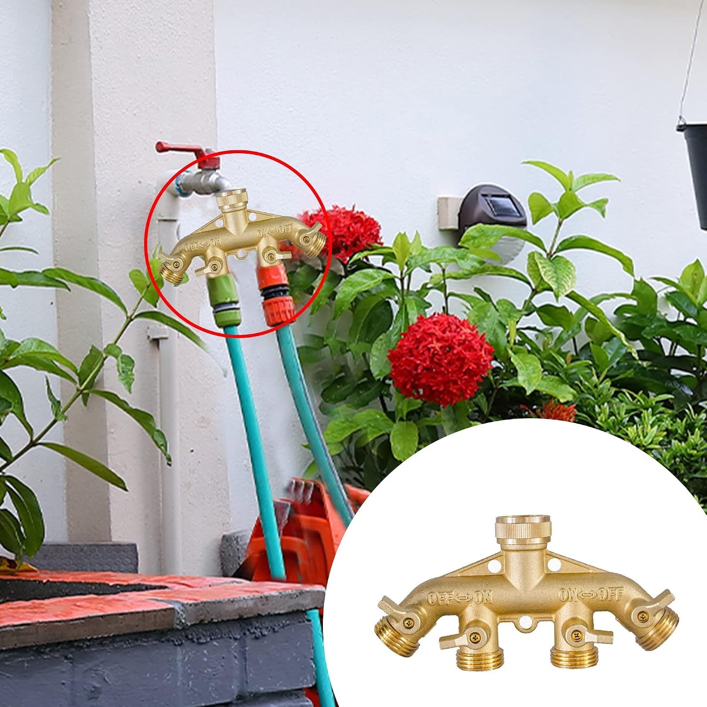 Hourleey Brass Garden Hose Splitter (2 Way), Solid Brass Hose Y Splitter 2 Valves with 2 Extra Rubber Washers (2 PACK)