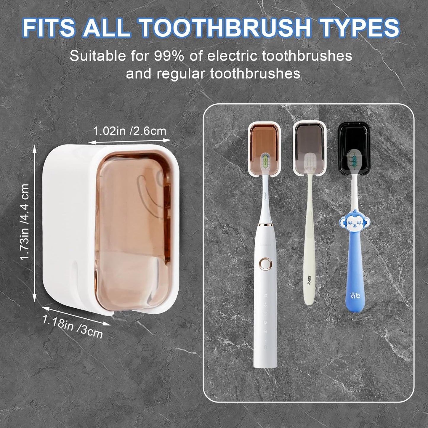 6 PCS Toothbrush Holders Wall Mounted with Cover, Upgrade Single Slot Tooth Brush Holder for Bathroom, Self Adhesive Toothbrush Dispenser Storage Organizer for Shower, Family and Travel
