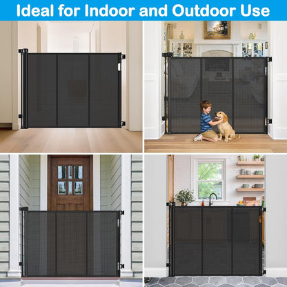 42 Inch Extra Tall Retractable Baby Gates with Reinforced Strips 55 Inch Wide Outdoor Retractable Dog Gate No Sag Extra Tall Baby Gate for Doorway Anti-Scratch Mesh Gates for Kids or Pets, White