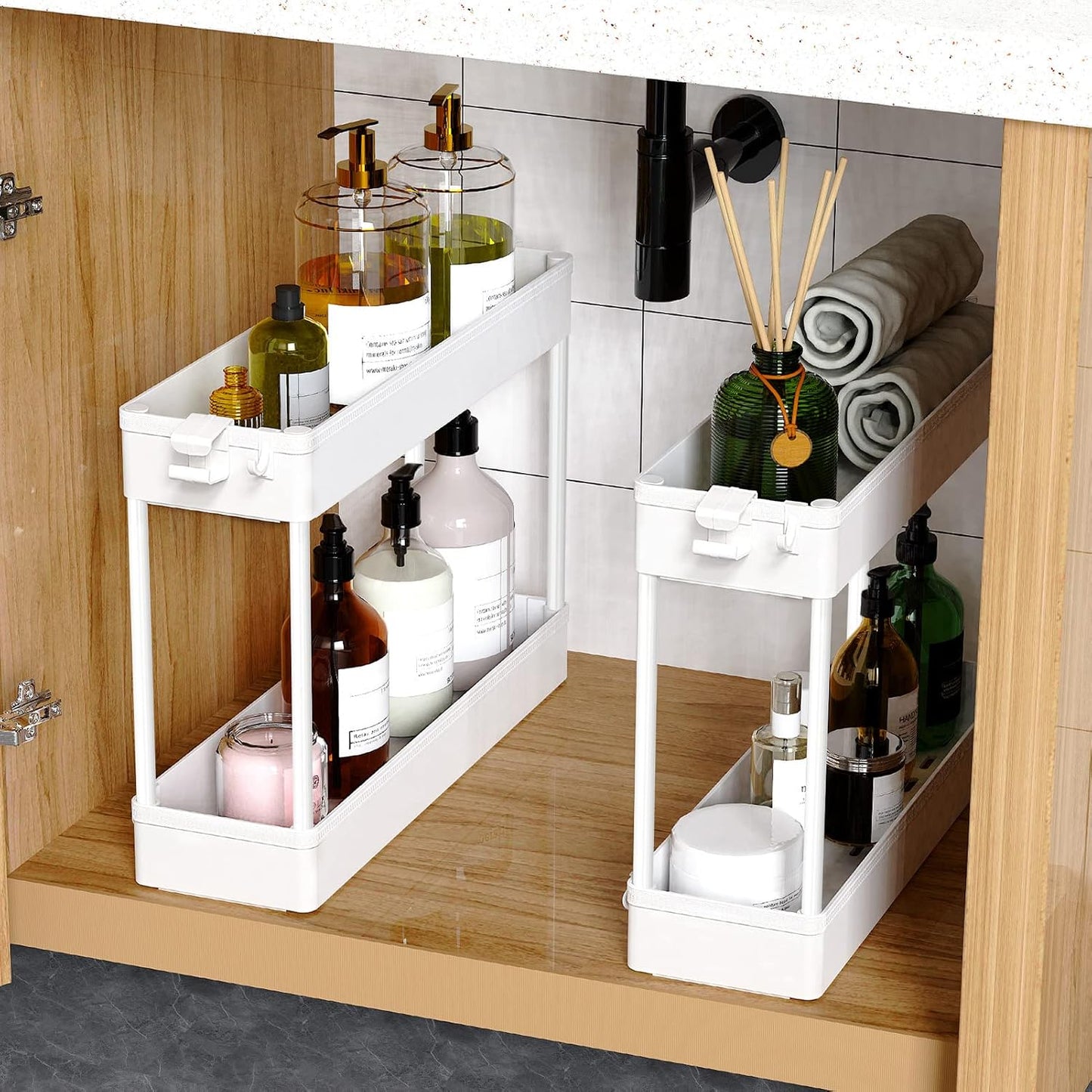 SPACEKEEPER Slim Rolling Storage Cart 4 Tier Bathroom Organizer Cart Mobile Shelving Unit Slide Out Utility Cart for Kitchen, Bthroom, Makeup, Craft, Laundry Narrow Places, Black