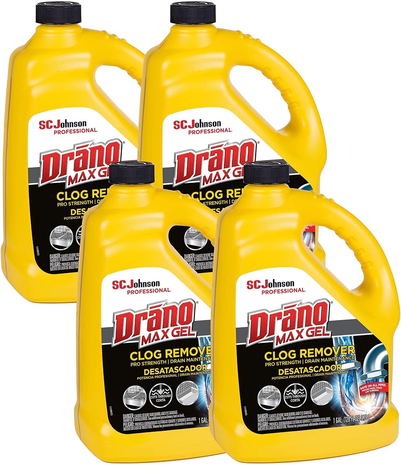 SC Johnson Professional Drano Max Gel To Drain Clog Removing, 128 Fl Oz (Pack of 4)