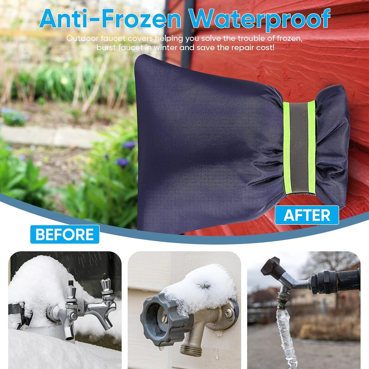 2Pack Outdoor Faucet Covers for Winter - Pro 6.7" W x 8.3" H Outdoor Water Faucet Cover Socks for Winter Freeze Protection Pipe Insulation Reusable Waterproof Insulated Spigot backflow Cover,Black