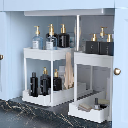 Under Sink Organizer -2 PACK|Pull Out Bathroom Organizer|2 Tier Slide Out Bathroom/Kitchen Organiers and Storage. (2 PACK Normal)