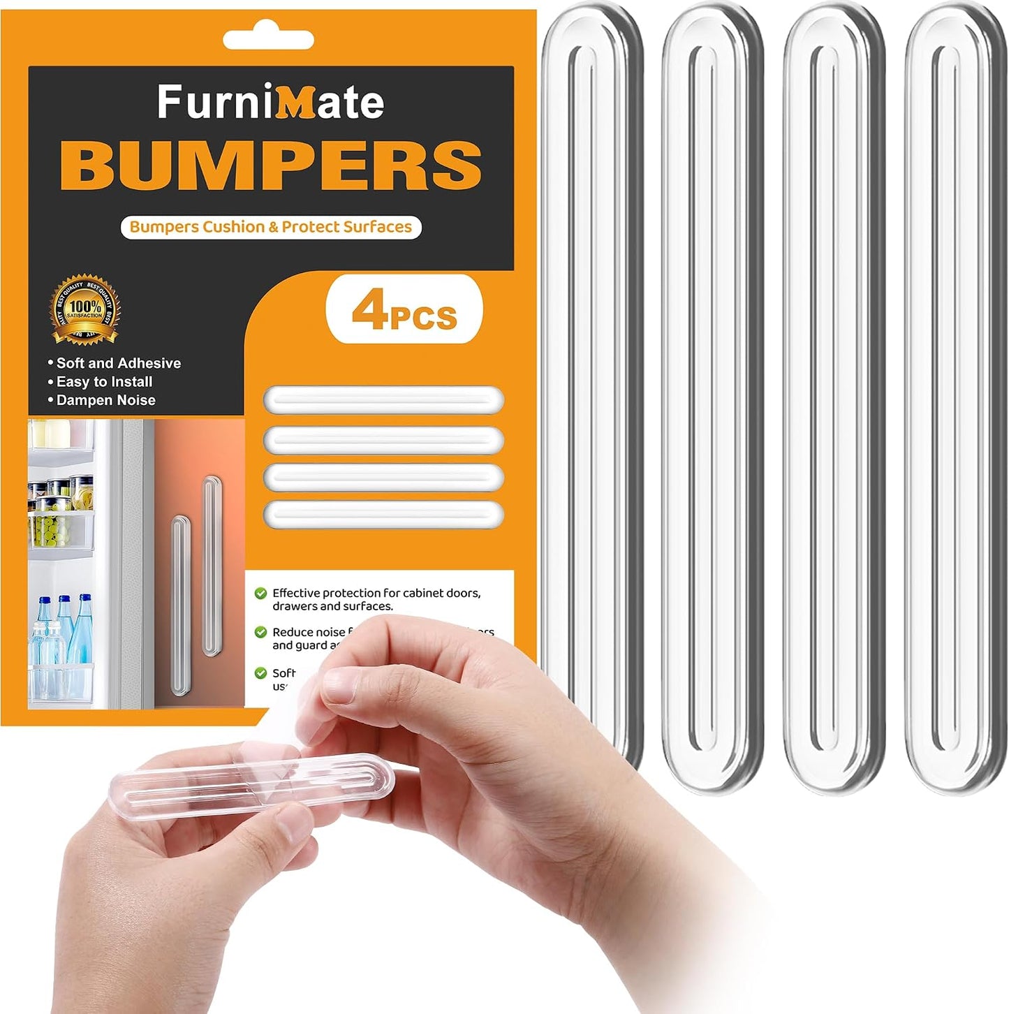 4PCS Long Furniture Bumpers - Wall Protector Guards, Fridge Door Stopper, 5.5x0.7x0.2inches