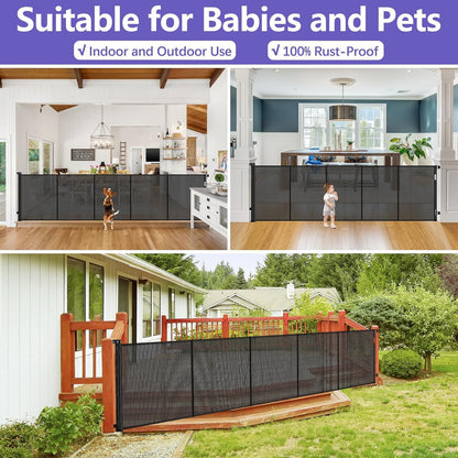 Newly Enhanced - 42" Tall × 120" Extra Wide Retractable Baby Gate Keeps Pets from Getting Under Tall Dog Gate, Indoor/Outdoor Baby Gates for Dogs, Retractable Dog Gate for Large Openings, White