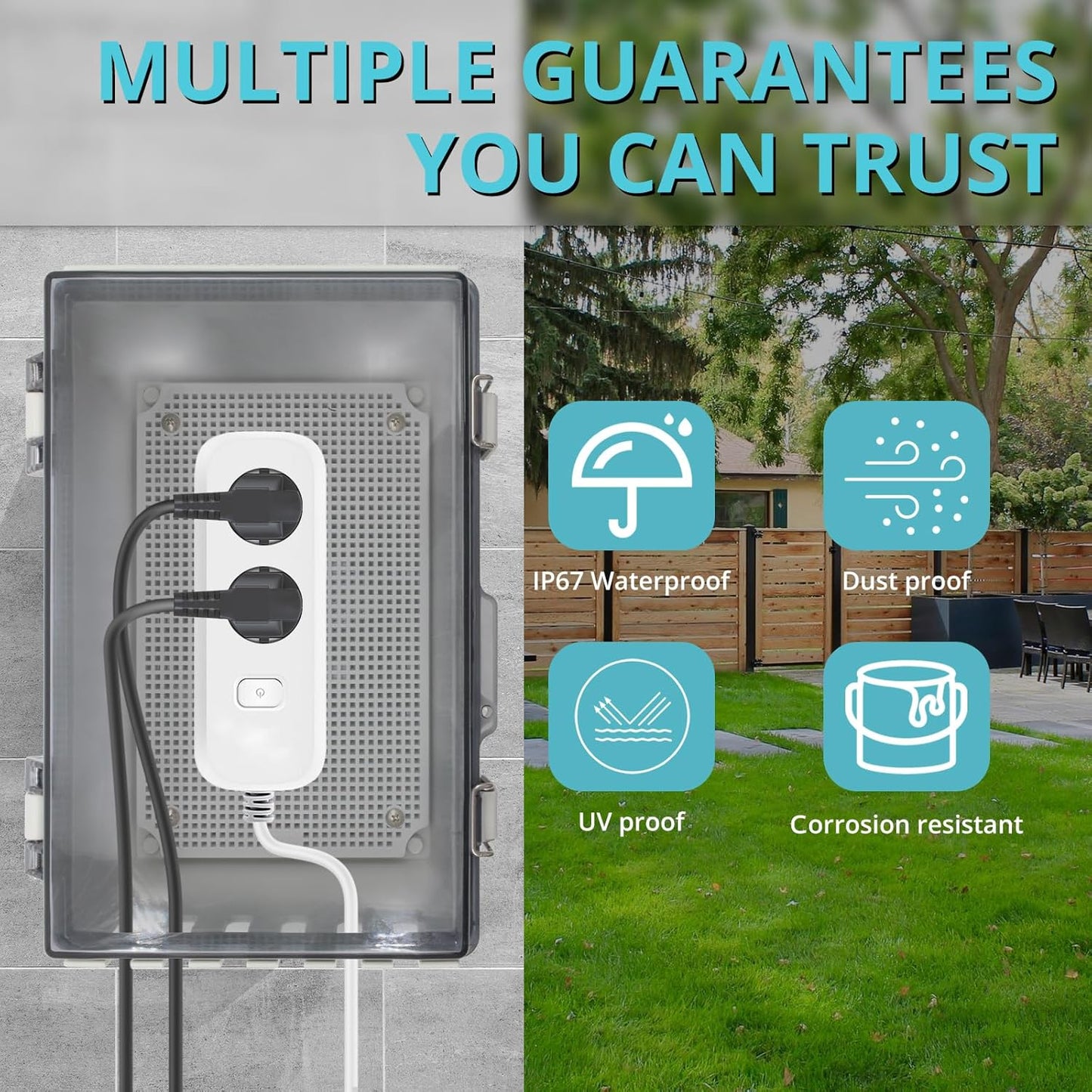 Outdoor Extension Cord Cover for Outside Outlet Plug Cover Waterproof, 9x5x4.3” Outdoor Electrical Box for Outlet Plug,IP67 Outdoor Waterproof Plug-in Distribution Box
