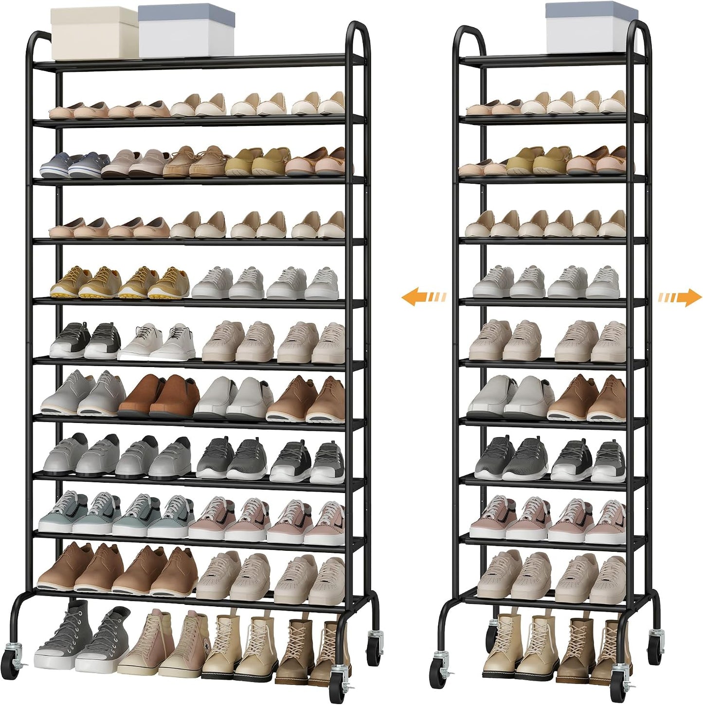 STO STO Expandable Shoe Rack, 3-Tier Metal Small Shoe Rack for Closet, Up to 16 Pairs Adjustable Shoes Racks Storage for Front Door Entrance, Free Standing Shoes Rack Organizer for Entryway, Black