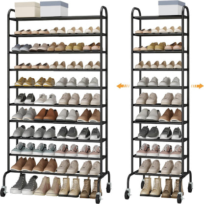 STO STO Expandable Shoe Rack, 3-Tier Metal Small Shoe Rack for Closet, Up to 16 Pairs Adjustable Shoes Racks Storage for Front Door Entrance, Free Standing Shoes Rack Organizer for Entryway, Black