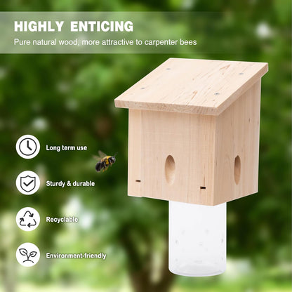 Carpenter Bee Trap for Outside - Pentroof Style Nature Hanging Wood Carpenter Bee Traps Outdoor - Best Bee Trap - Insect Traps with Removable Vault