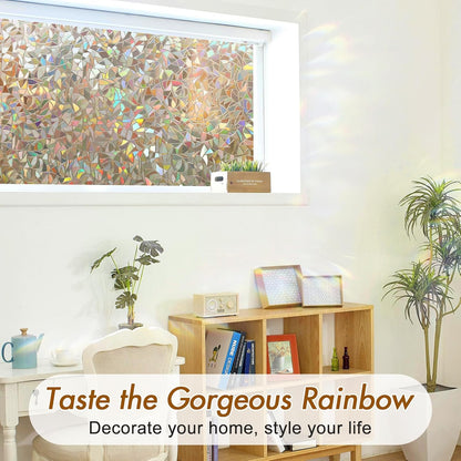 Haton Window Privacy Film, Stained Glass Rainbow Film Decorative Window Clings, Static Cling Sun Blocking Stickers Decals Coverings Tint for Home Heat Control, Non-Adhesive 17.5" x 78.7"