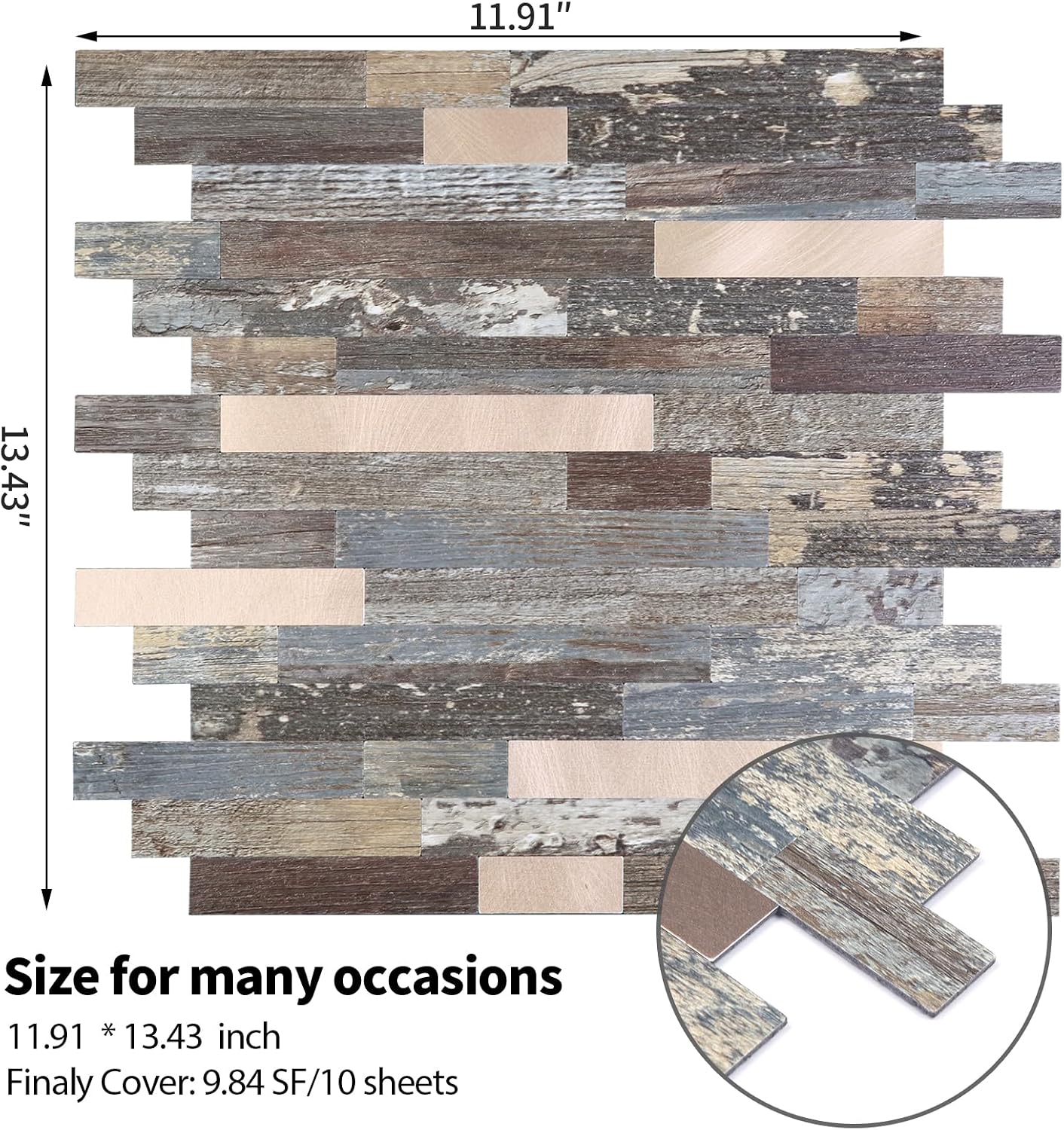 Yipscazo 2026 New Upgrade 11.34" X 11.57" Peel and Stick Backsplash, Stick on Backsplash Tiles for Kitchen, Bathroom, Fireplace (10 Sheets, Beige Rocks + Rose Gold)