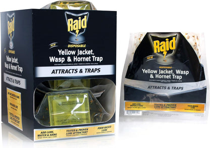Raid Yellow Jacket, Wasp & Hornet Trap, 6 Pack, Disposable, Convenient, Hanging Fly Trap Bags with Food-Based Lure, No-Spray Outdoor Fly Traps Suitable Defense for Yards, Patios & Campsites